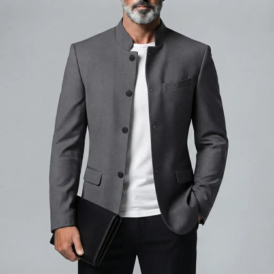 Men's Retro Solid Color Mandarin Collar Single-Breasted Jacket