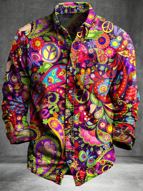 Men's Retro Hippie Artistic Long-Sleeve Shirt