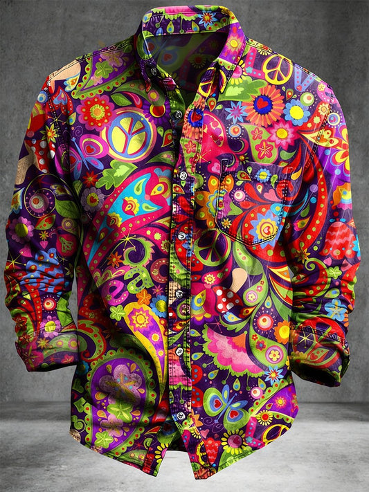 Men's Retro Hippie Artistic Long-Sleeve Shirt