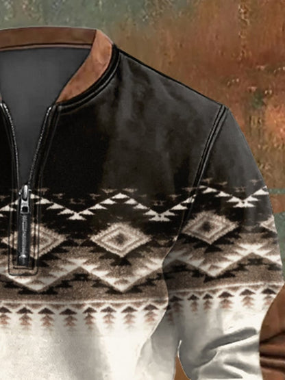 Men's Western Printed Zip Collar Sweatshirt