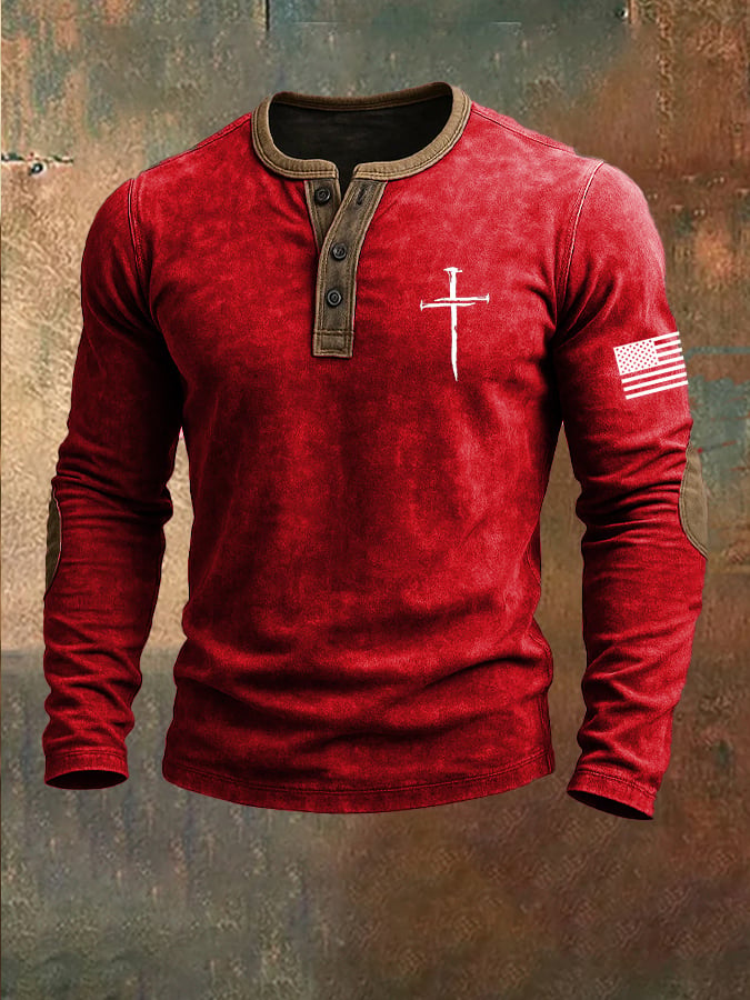 Men's Faith Print Henley Top