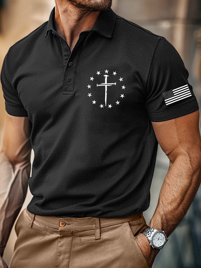 Men's Retro Faith Casual Printed Polo Shirt