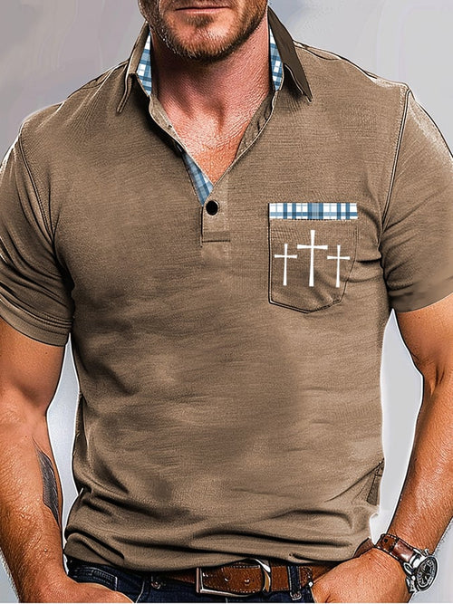 Men's Retro Faith  Casual Printed With Pocket Polo Shirt