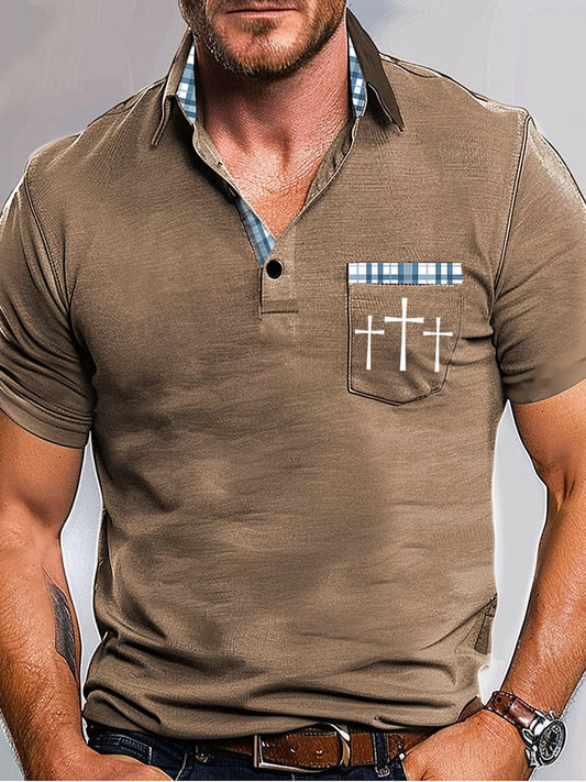 Men's Retro Faith  Casual Printed With Pocket Polo Shirt