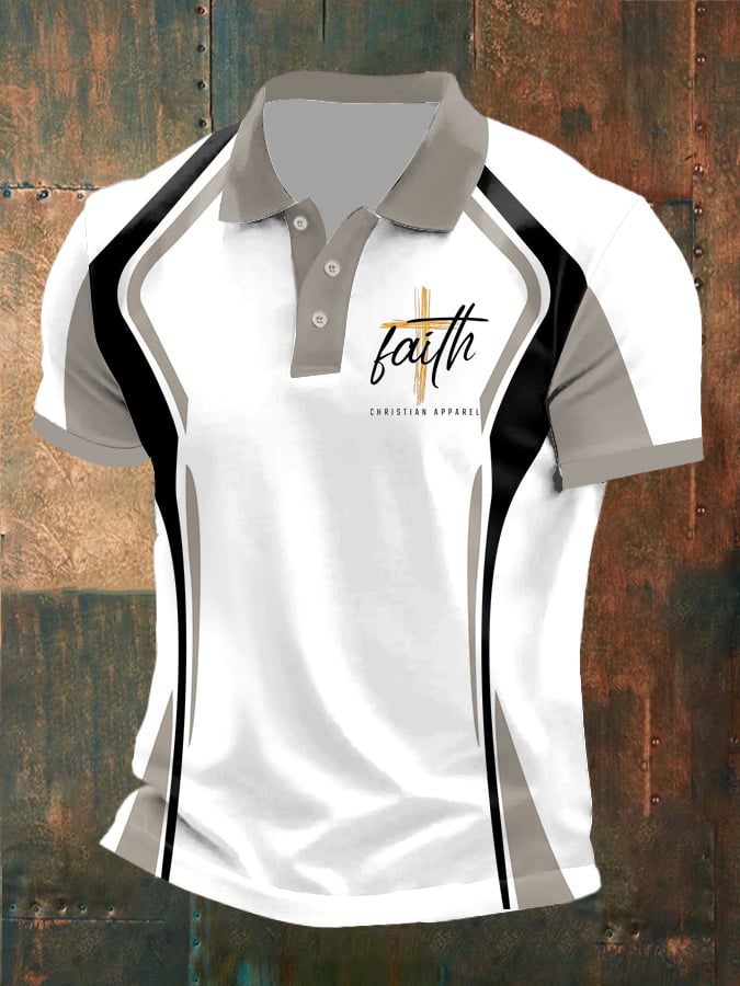 Men's Faith Print Casual Polo Shirt