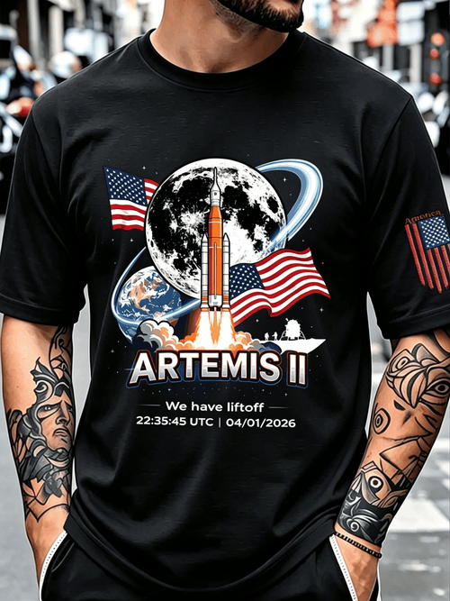 Men's Artemis II Moon Mission Themed Trendy T-Shirt for Space Enthusiasts