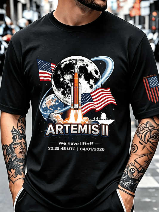 Men's Artemis II Moon Mission Themed Trendy T-Shirt for Space Enthusiasts