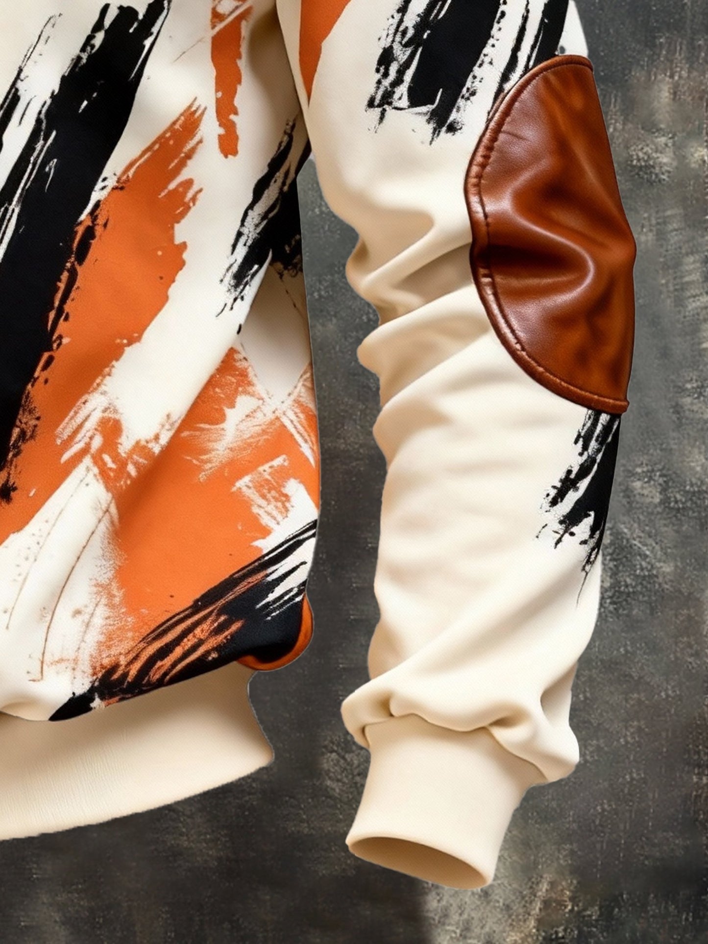 Men's Vintage Color-Block Printed Zip-Up Hoodie