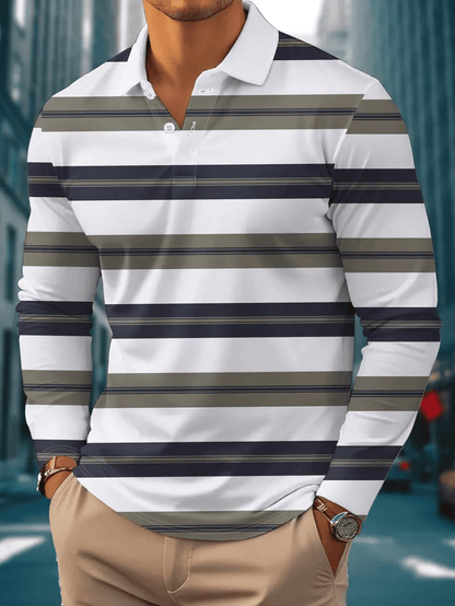 Men's Business Casual Striped Long-Sleeved Polo Shirt