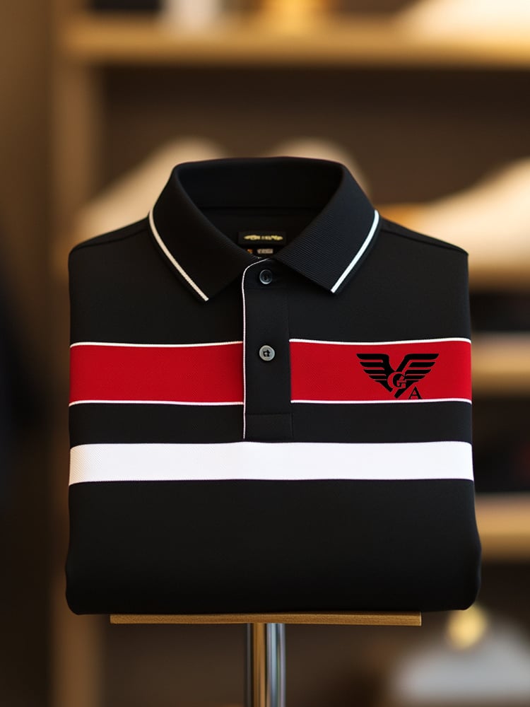 Men's Classic Business Check Logo Button Short Sleeve Polo Shirt
