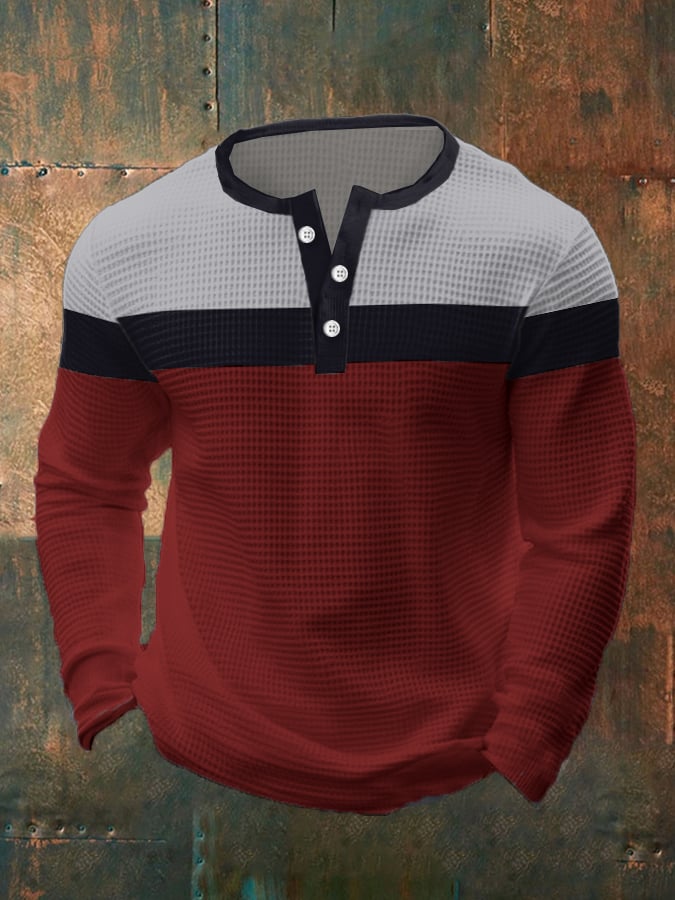 Men's Business Casual Contrast Waffle Henley