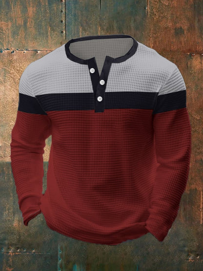Men's Business Casual Contrast Waffle Henley