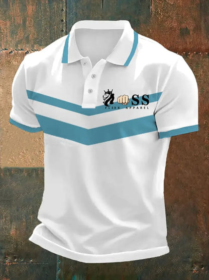 Men's Retro Letter Print Casual Polo Shirt
