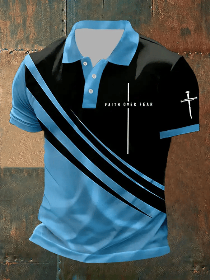 Men's Retro Faith “Faith Over Fear�? Casual Printed Polo Shirt