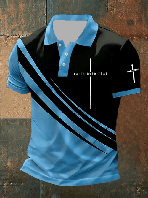 Men's Retro Faith “Faith Over Fear�? Casual Printed Polo Shirt