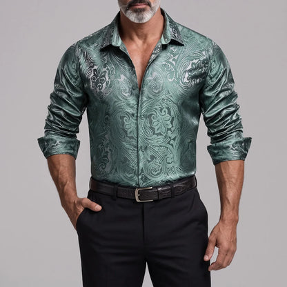 Men's Vintage Paisley Floral Print Button Up Slim Fit Long Sleeve Shirt
