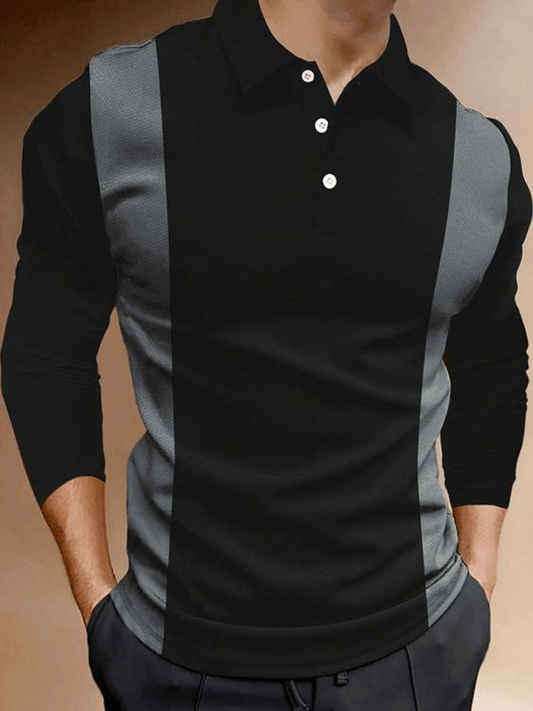 Men's Business Casual Striped Long-Sleeved Polo Shirt