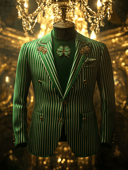 Men's Green Plaid Luxury Business Suit Jacket