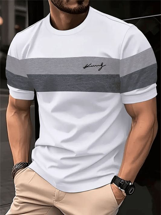 Men's Business Stripe Logo Print Short Sleeve T-Shirt