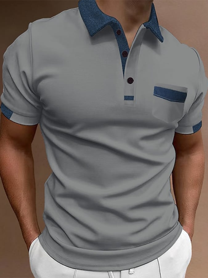 Printed Lapel Pullover Casual Polo Shirt