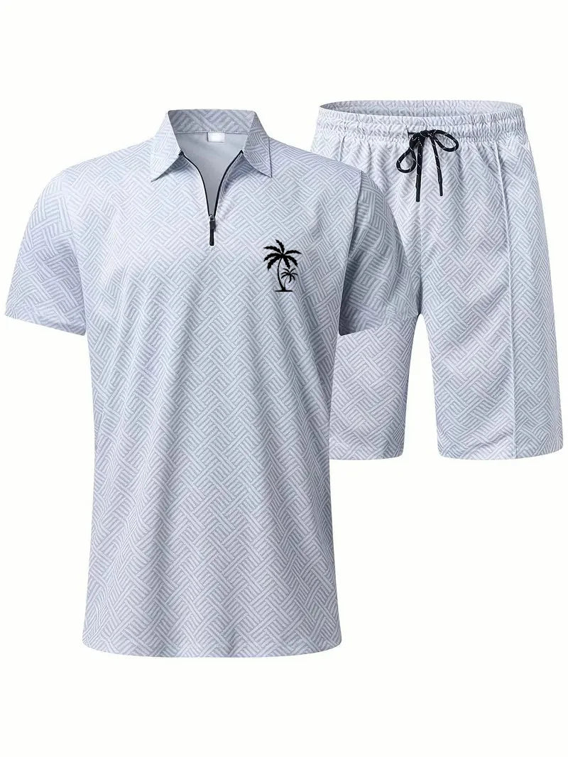 Suitmens Men's Daily Casual Collar Zipper Polo Shirt Set 214