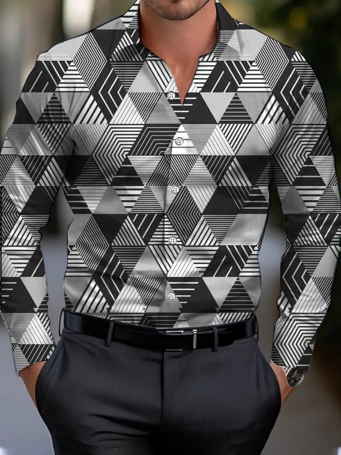Men's Business Style Geometric Print Shirt