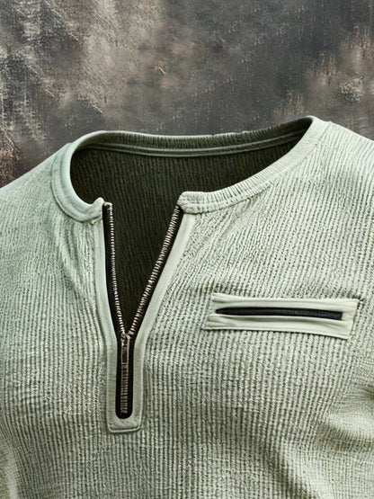 Men's Retro Half-Zip Short Sleeve T-Shirt