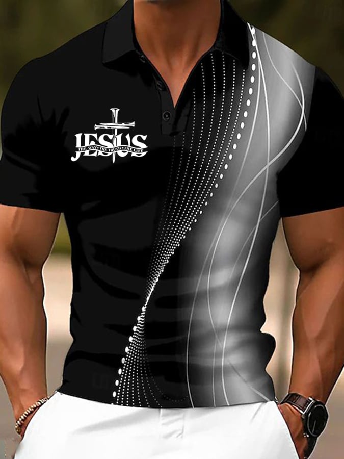 Men's Casual Faith In Jesus Truth Road Contrast Color Polo