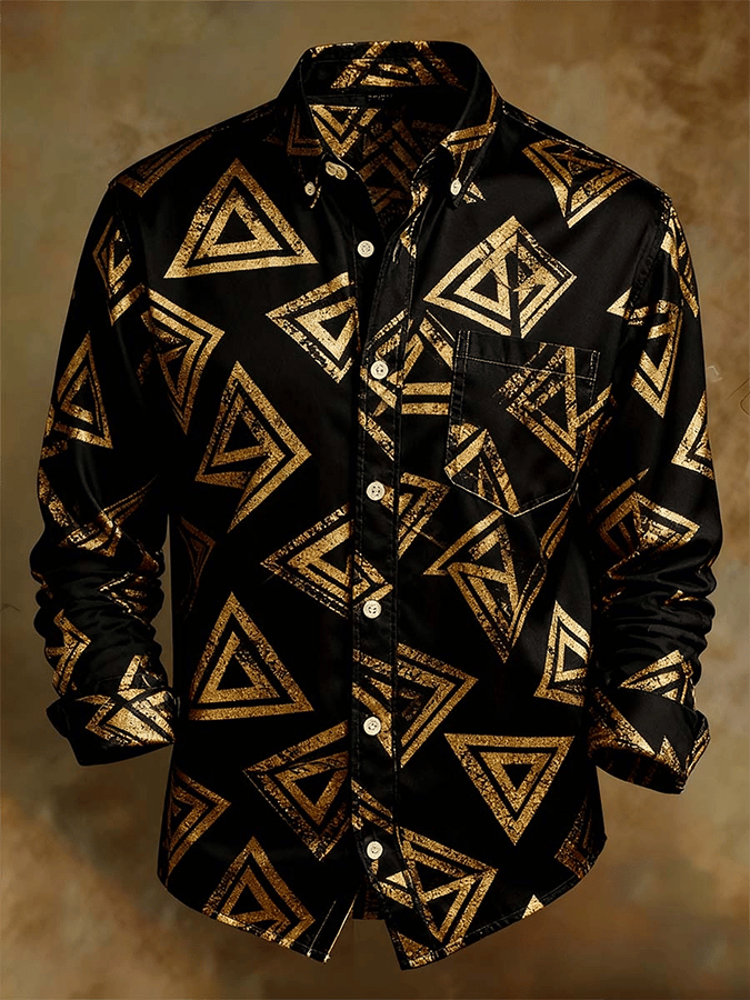 Men's Retro Abstract Art Print Comfortable Business Style Shirt