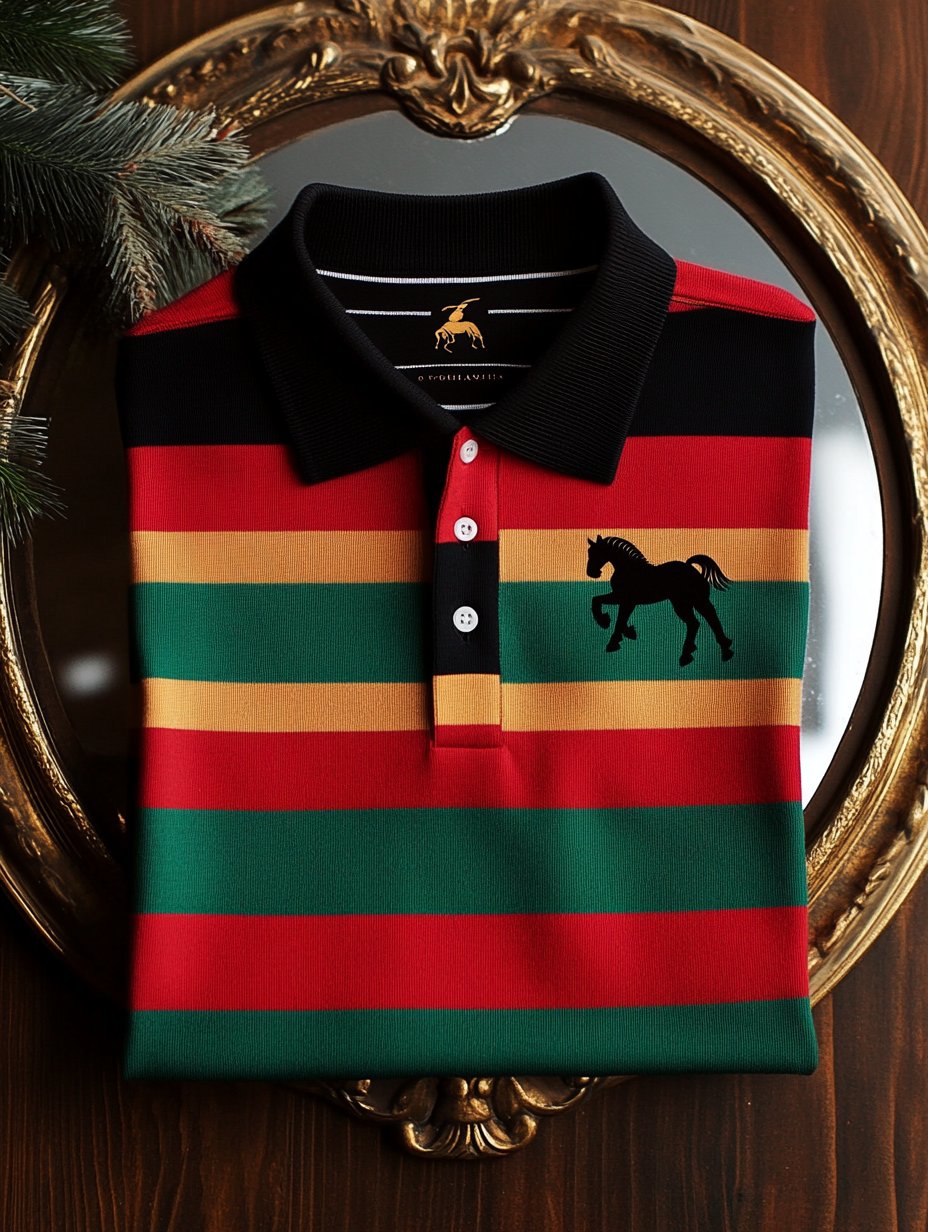 Men's Retro Business Stripe Print Long Sleeve Polo Shirt