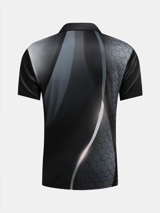 Retro Gradient Geometric Print Men's Button Short Sleeve POLO Shirt