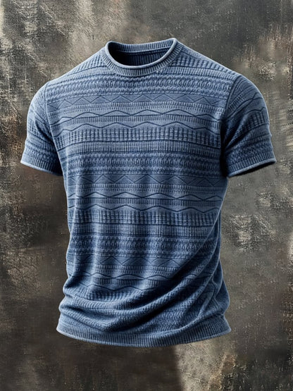 Men's Retro-Style Crew Neck Short-Sleeve Top with Unique Texture