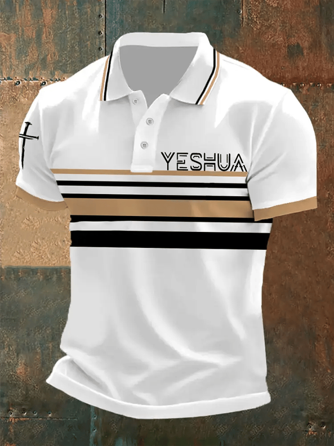 Men's Retro Faith “Yeshua�? Casual Printed Polo Shirt