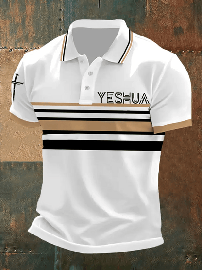 Men's Retro Faith “Yeshua�? Casual Printed Polo Shirt