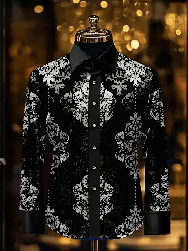 Men's Stripe Print Business Long Sleeve Shirt