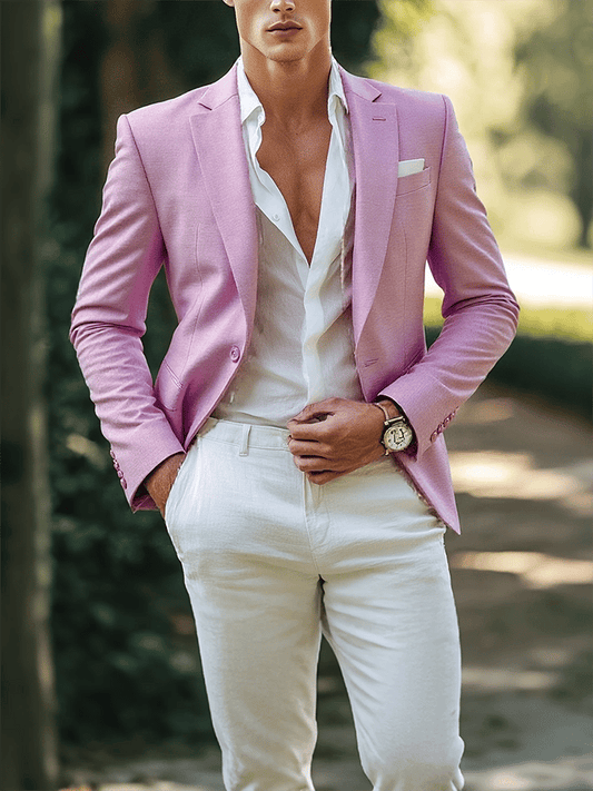 Men's Fashionable Solid Color Design Single-Breasted Pocket Design Casual Suit