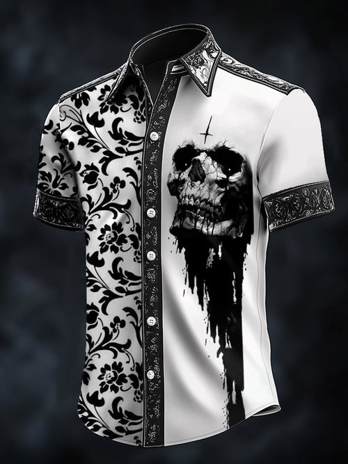 Men's Casual Fashion Dark Pattern Skull Contrast Shirt