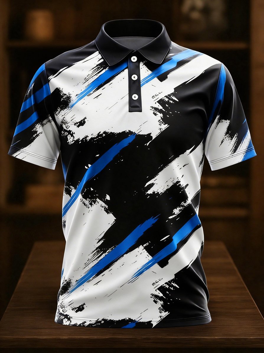 Men's Business Casual Art Button Short-Sleeve Polo Shirt