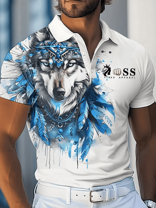Men's Retro Letter Design Business Contrast Lapel Short-Sleeved Polo Shirt