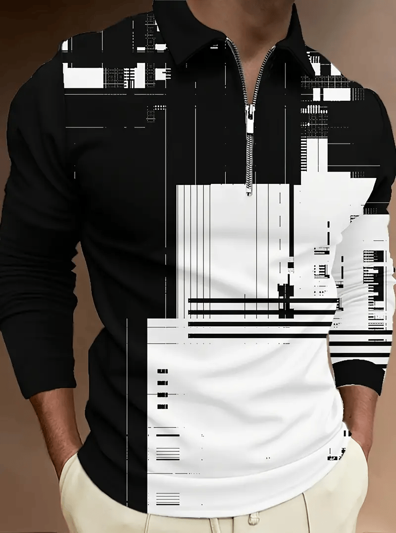 Men's Trendy Business Striped Zipper Polo Shirt