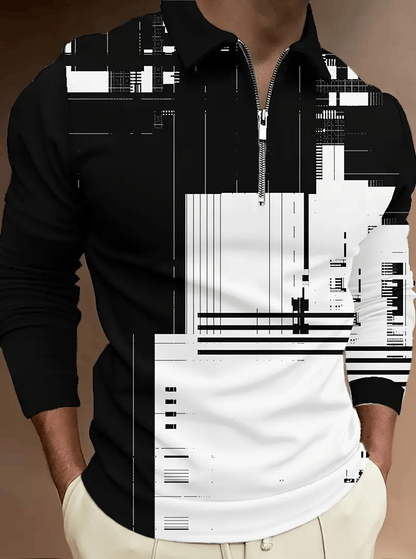 Men's Trendy Business Striped Zipper Polo Shirt