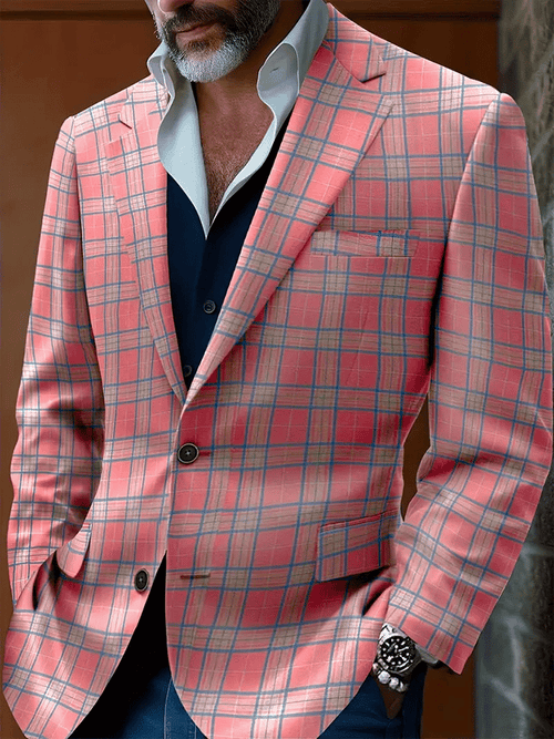 Men's Fashionable Plaid Design Single-Breasted Pocket Design Casual Suit
