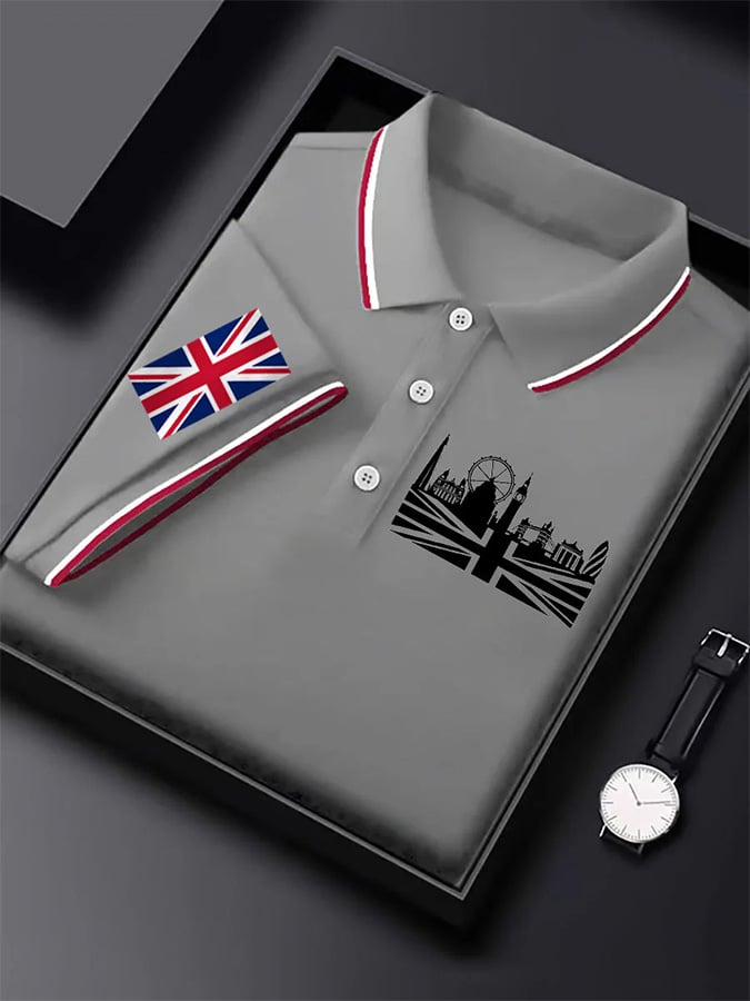 Men's UK graphic print short sleeve business polo shirt