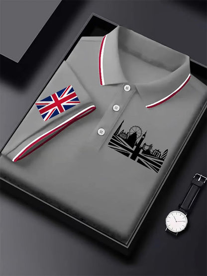 Men's UK graphic print short sleeve business polo shirt