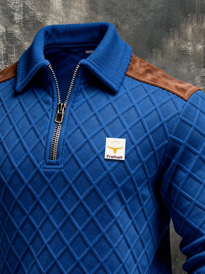 Men's Retro Jacquard Textured Patchwork Comfortable Color-Blocked Zip-Up Sweatshirt