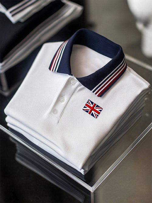 Men's Business Casual Union Jack Button Short Sleeve Polo Shirt