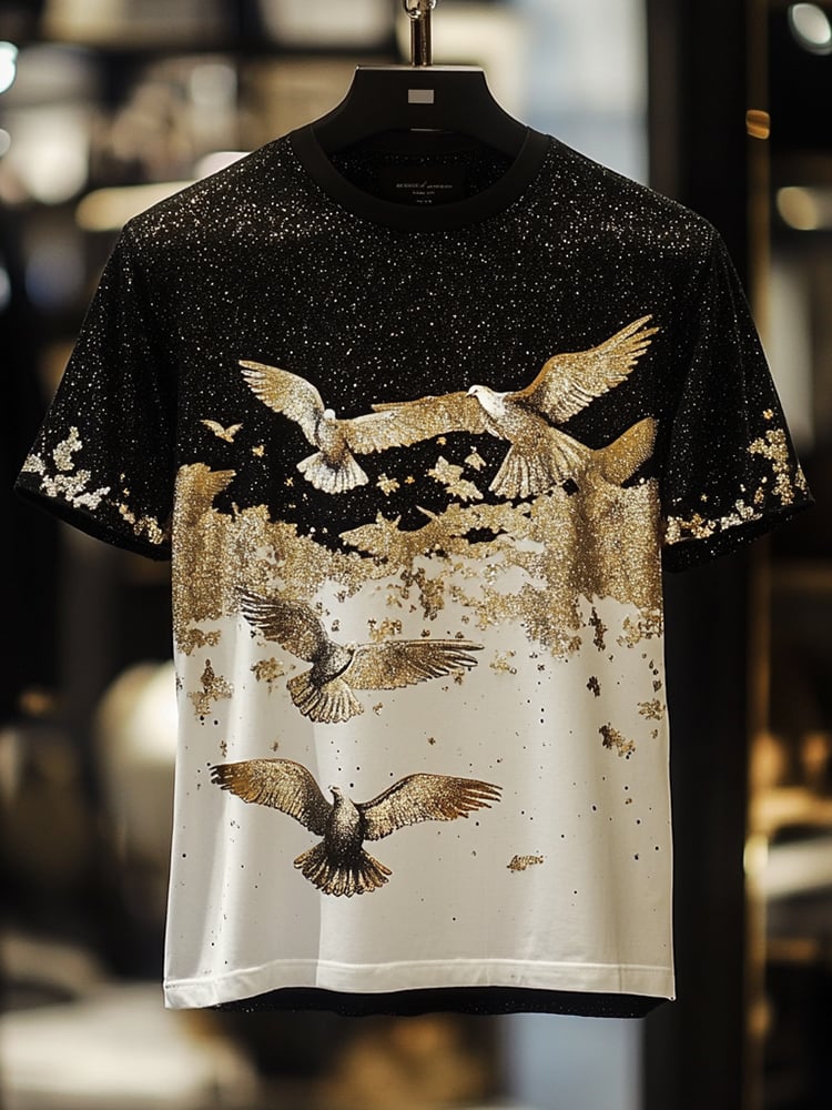 Men's Seagull Sequin Business Print Short Sleeve T-Shirt