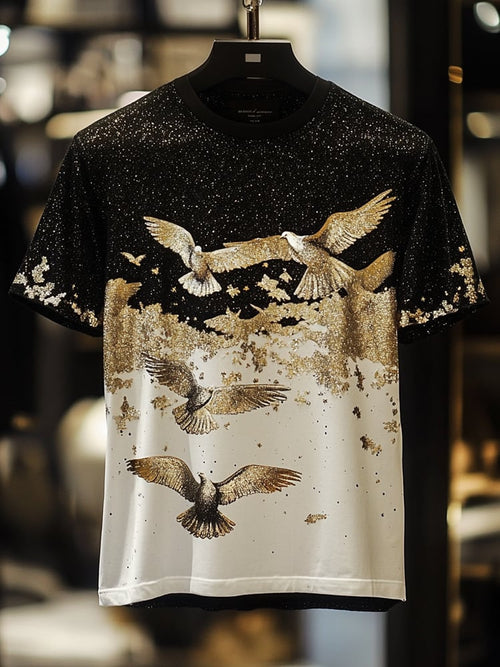 Men's Seagull Sequin Business Print Short Sleeve T-Shirt