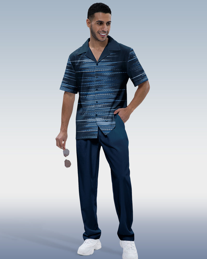 Rianmond Men's Ombre Print Short Sleeve Walking Suit 211