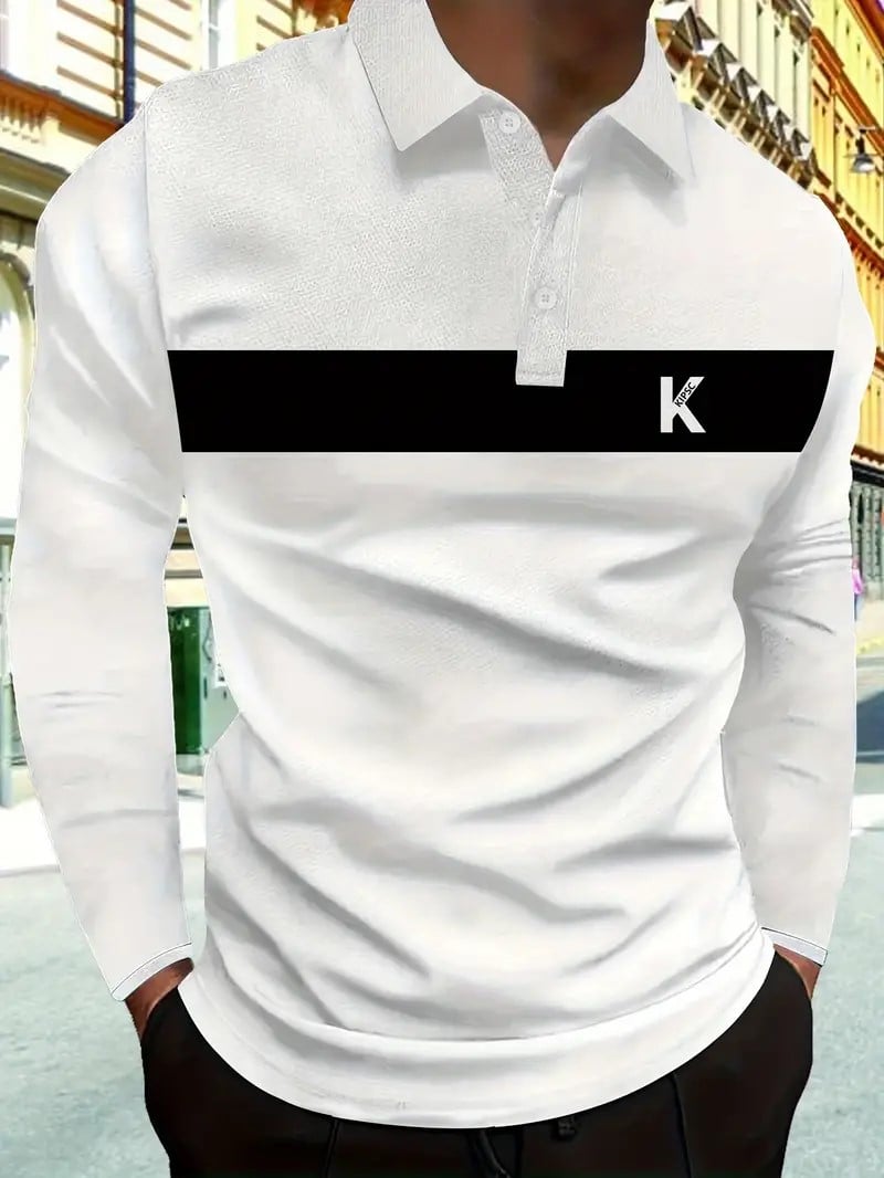 Men's Business Casual Striped Long-Sleeved Polo Shirt
